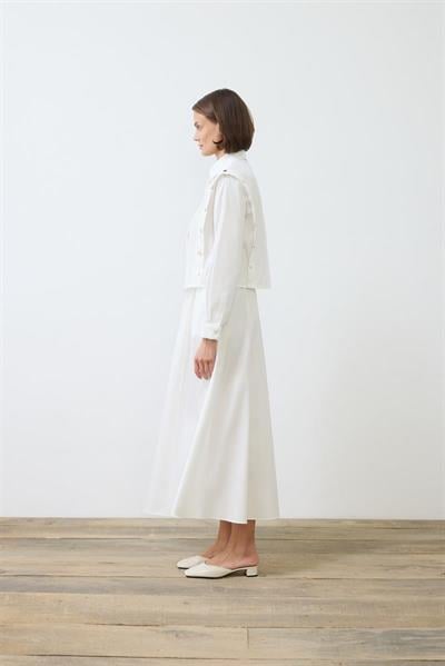 TESS BUTTON DETAILED COTTON SKIRT SET WHITE