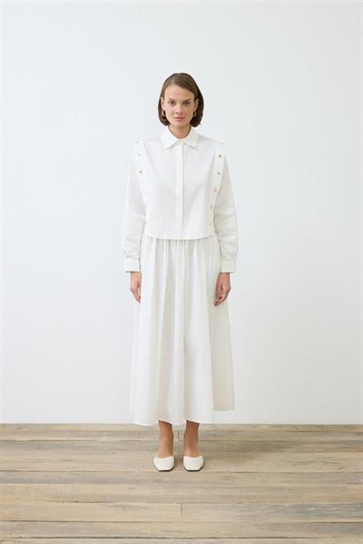 TESS BUTTON DETAILED COTTON SKIRT SET WHITE