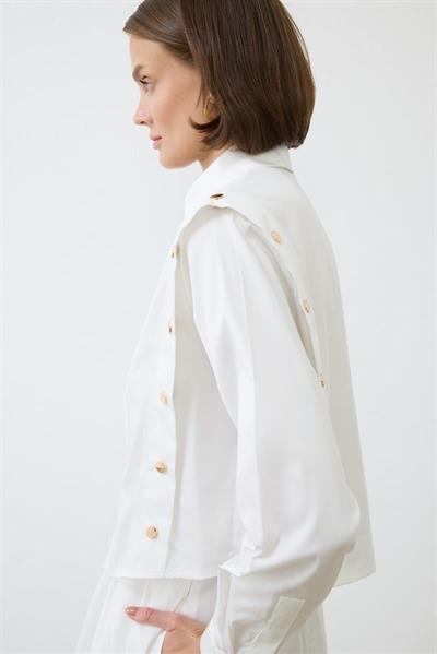 TESS BUTTON DETAILED COTTON SKIRT SET WHITE