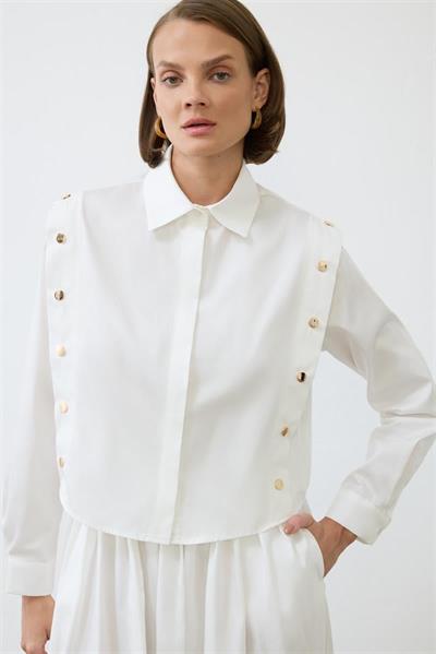 TESS BUTTON DETAILED COTTON SKIRT SET WHITE