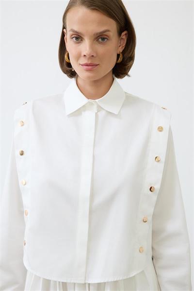 TESS BUTTON DETAILED COTTON SKIRT SET WHITE