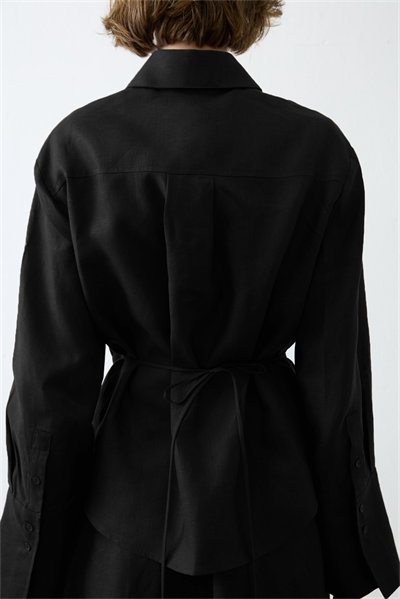 VALE 100% LINEN TIED SKIRT SET BLACK