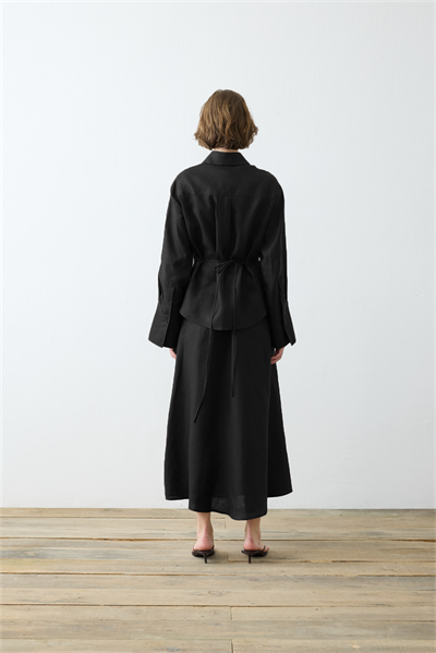VALE 100% LINEN TIED SKIRT SET BLACK