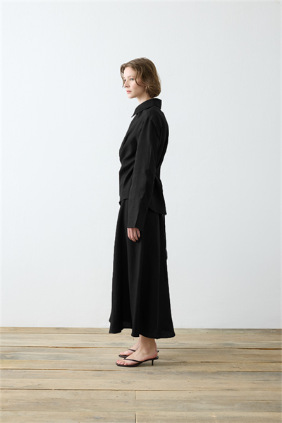 VALE 100% LINEN TIED SKIRT SET BLACK