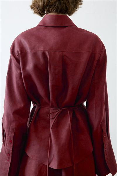 VALE 100% LINEN TIED SKIRT SET BURGUNDY