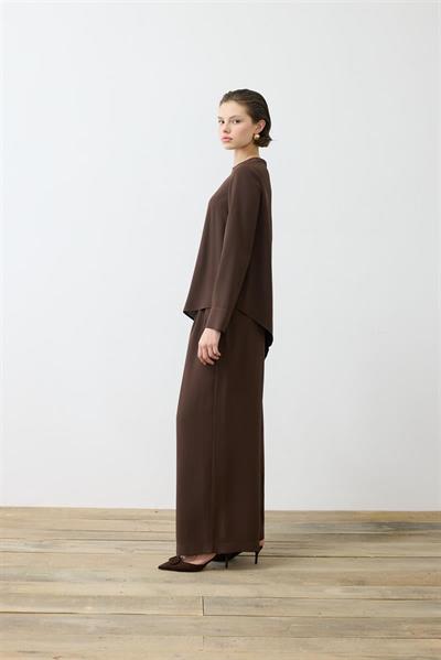 VALEN CREPE ASYMMETRIC PANTS SET BROWN