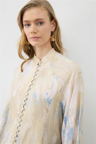 VALLE PATTERNED RAYON VISCOSE BELTED DRESS BABY BLUE