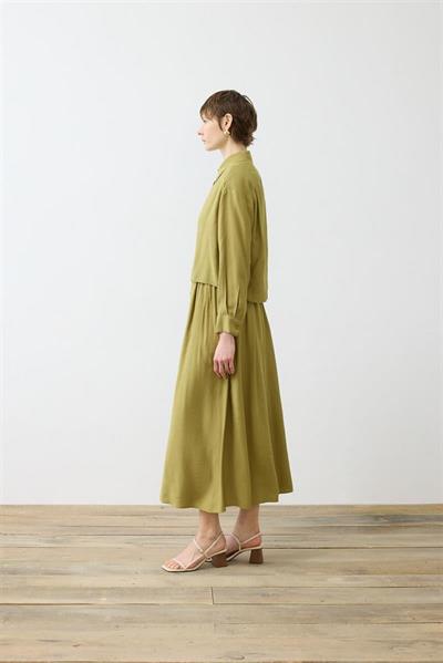 VERA VISCOSE ELASTIC WAIST SKIRT   OVAL SHIRT SET GREEN