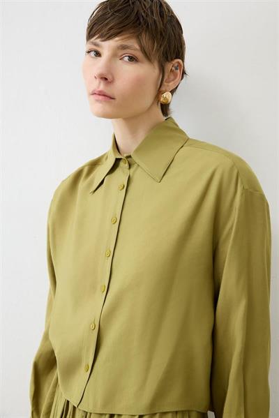 VERA VISCOSE ELASTIC WAIST SKIRT   OVAL SHIRT SET GREEN