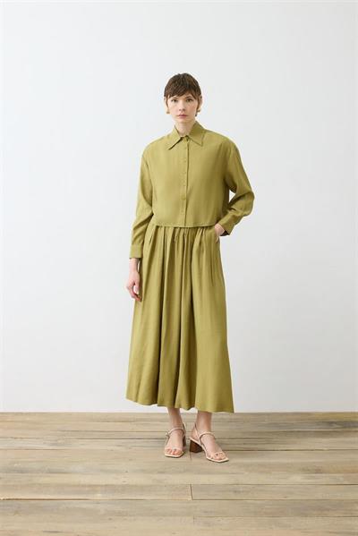 VERA VISCOSE ELASTIC WAIST SKIRT   OVAL SHIRT SET GREEN