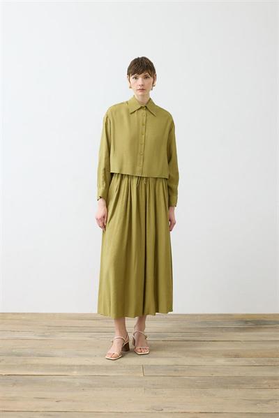 VERA VISCOSE ELASTIC WAIST SKIRT   OVAL SHIRT SET GREEN