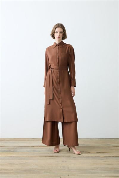 VERA VISCOSE LONG SHIRT   PANTS SET BROWN