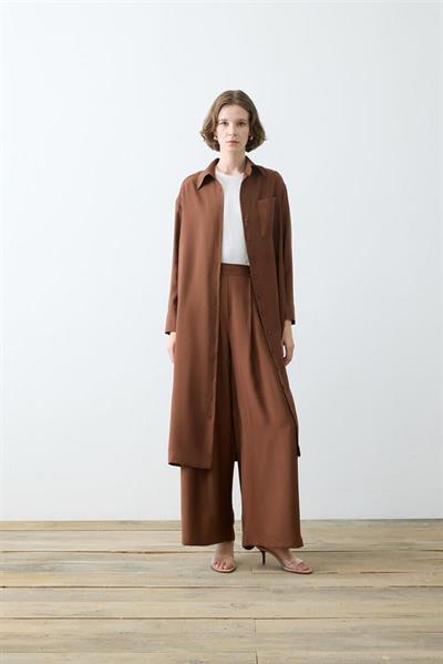 VERA VISCOSE LONG SHIRT   PANTS SET BROWN