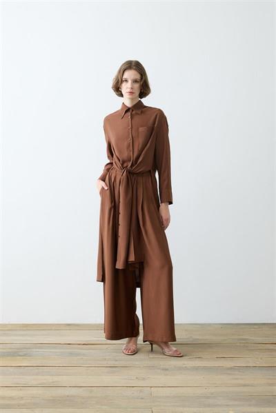 VERA VISCOSE LONG SHIRT   PANTS SET BROWN