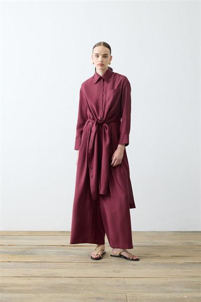 VERA VISCOSE LONG SHIRT   PANTS SET BURGUNDY