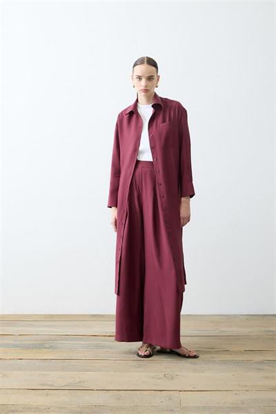 VERA VISCOSE LONG SHIRT   PANTS SET BURGUNDY