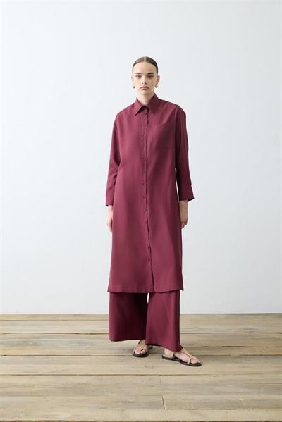 VERA VISCOSE LONG SHIRT   PANTS SET BURGUNDY