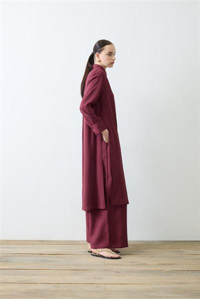VERA VISCOSE LONG SHIRT   PANTS SET BURGUNDY