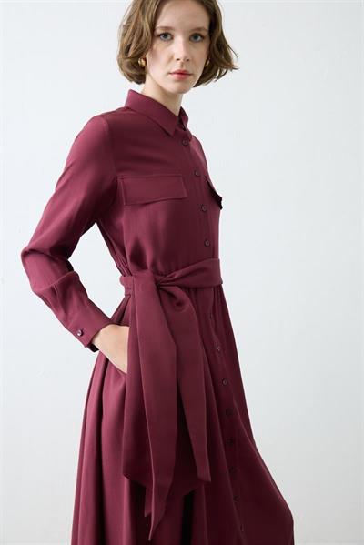 VERA VISCOSE POCKET SHIRT DRESS BURGUNDY