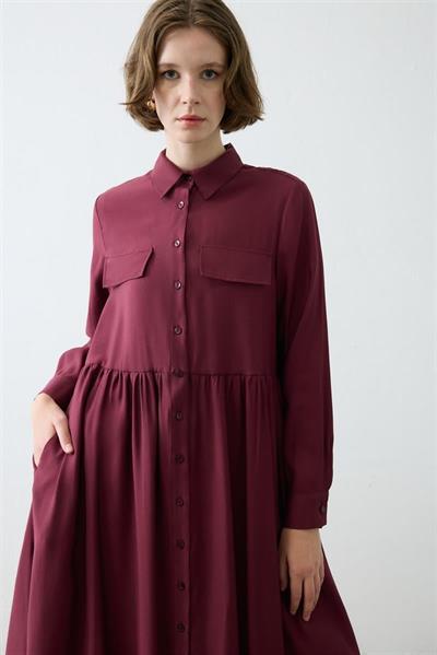 VERA VISCOSE POCKET SHIRT DRESS BURGUNDY