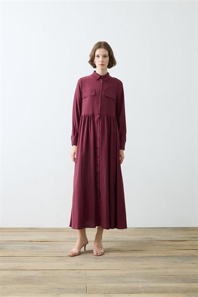 VERA VISCOSE POCKET SHIRT DRESS BURGUNDY