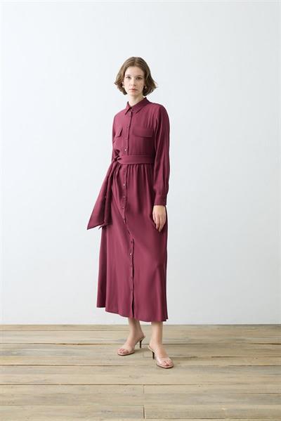 VERA VISCOSE POCKET SHIRT DRESS BURGUNDY
