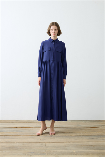 VERA VISCOSE POCKET SHIRT DRESS NAVY BLUE