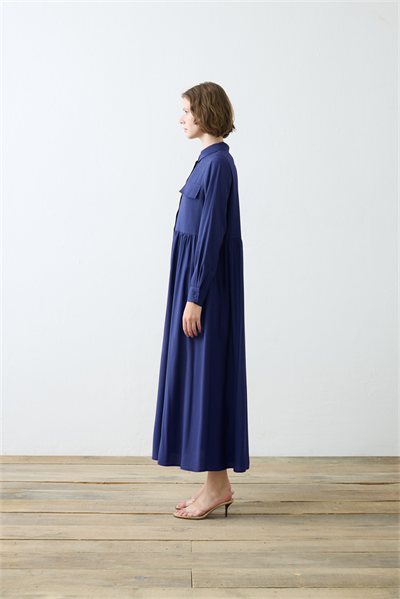 VERA VISCOSE POCKET SHIRT DRESS NAVY BLUE