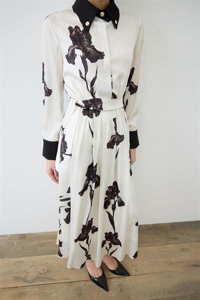 ZAMBAK PATTERNED COLLAR DETAILED TWILL DRESS BLACK BEIGE