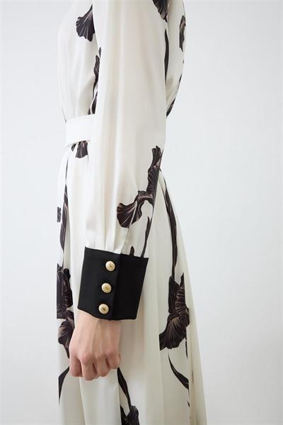 ZAMBAK PATTERNED COLLAR DETAILED TWILL DRESS BLACK BEIGE
