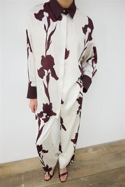 ZAMBAK PATTERNED TWILL PANTS SET BEIGE BURGUNDY