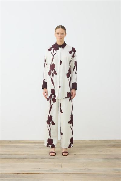 ZAMBAK PATTERNED TWILL PANTS SET BEIGE BURGUNDY