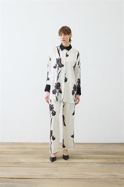 ZAMBAK PATTERNED TWILL PANTS SET BLACK BEIGE