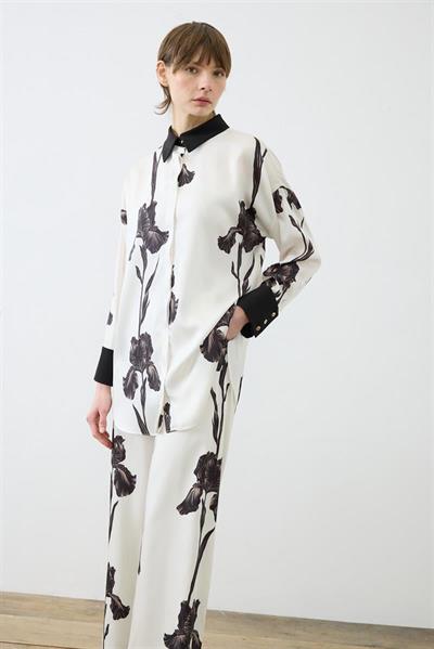 ZAMBAK PATTERNED TWILL PANTS SET BLACK BEIGE