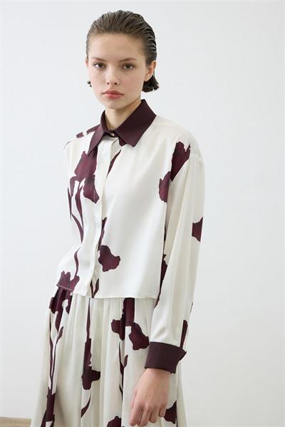 ZAMBAK PATTERNED TWILL SKIRT SET BURGUNDY BEIGE