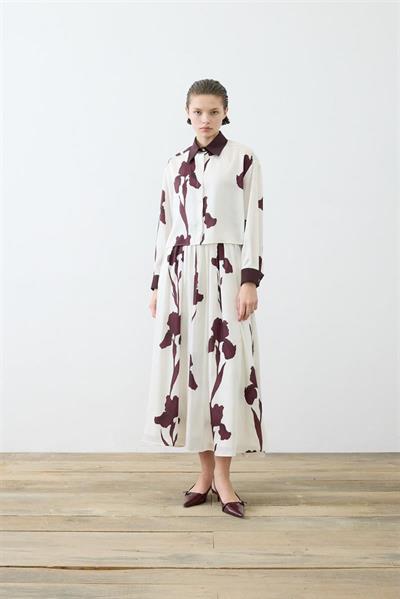 ZAMBAK PATTERNED TWILL SKIRT SET BURGUNDY BEIGE