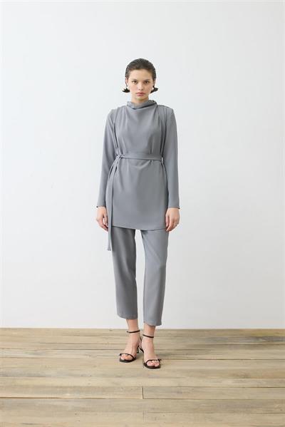 ZARIF CREPE PANTS SET ANTHRACITE