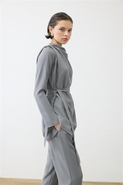 ZARIF CREPE PANTS SET ANTHRACITE