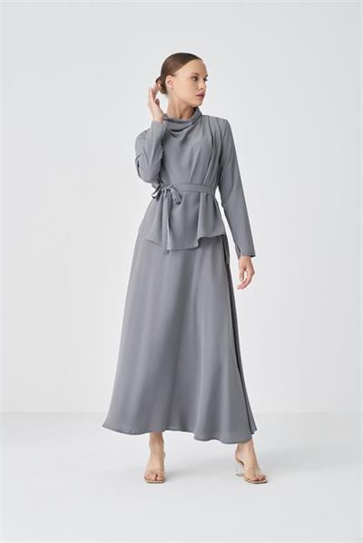 ZARIF CREPE SKIRT SET ANTHRACITE