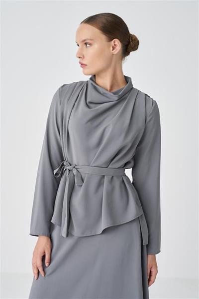 ZARIF CREPE SKIRT SET ANTHRACITE