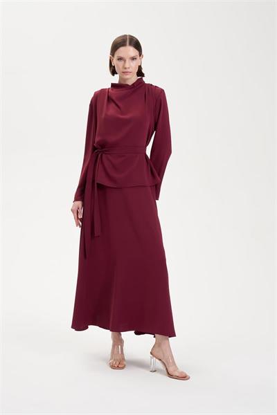 ZARIF CREPE SKIRT SET BURGUNDY