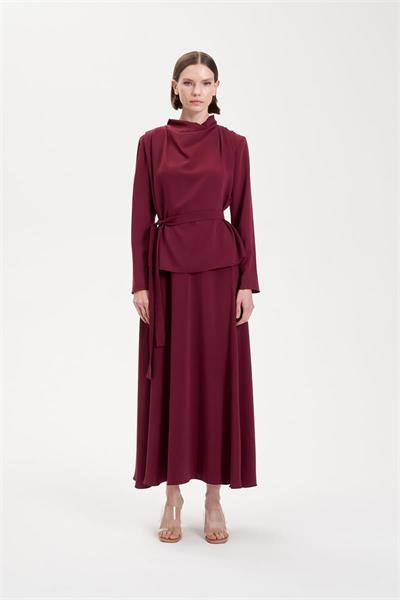 ZARIF CREPE SKIRT SET BURGUNDY