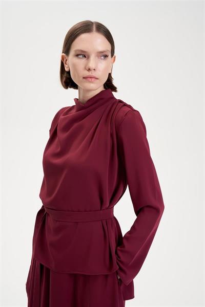 ZARIF CREPE SKIRT SET BURGUNDY