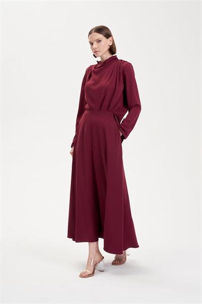 ZARIF CREPE SKIRT SET BURGUNDY