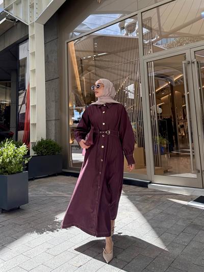 Amoria Denim Elbise - Bordo