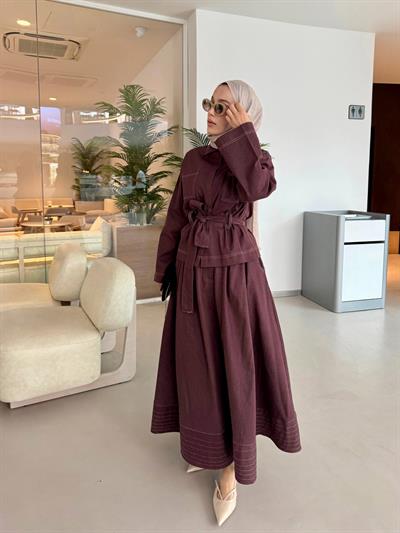 Amoria Denim Elbise - Bordo