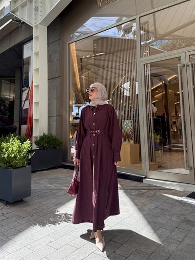 Amoria Denim Elbise - Bordo