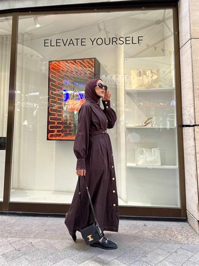 Amoria Denim Elbise - Kahverengi