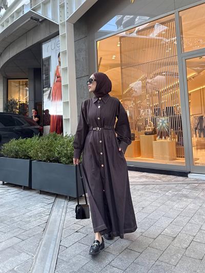 Amoria Denim Elbise - Kahverengi