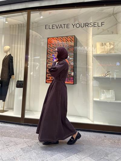 Amoria Denim Elbise - Kahverengi